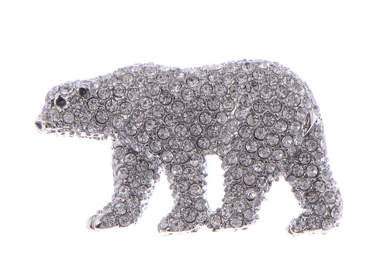 Polar Bear Brooch Clear Crystals Pin Brooch