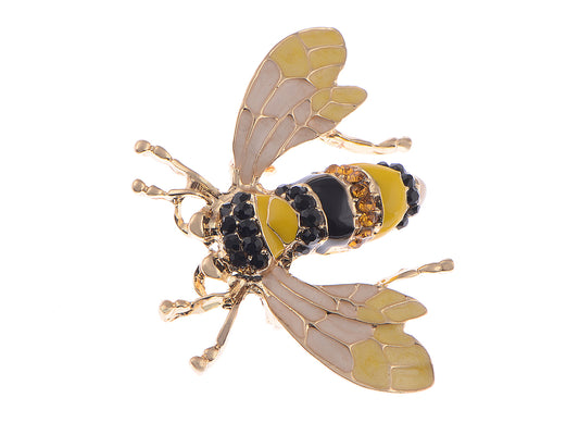 Black And Yellow Bumble Bee Encrusted Enamel Casual Novelty Holiday Pin Brooch