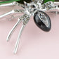 Alilang Silvery Tone Clear Crystal Colored Rhinestones Black Creepy Spider Bug Brooch Pin, Black & Silver