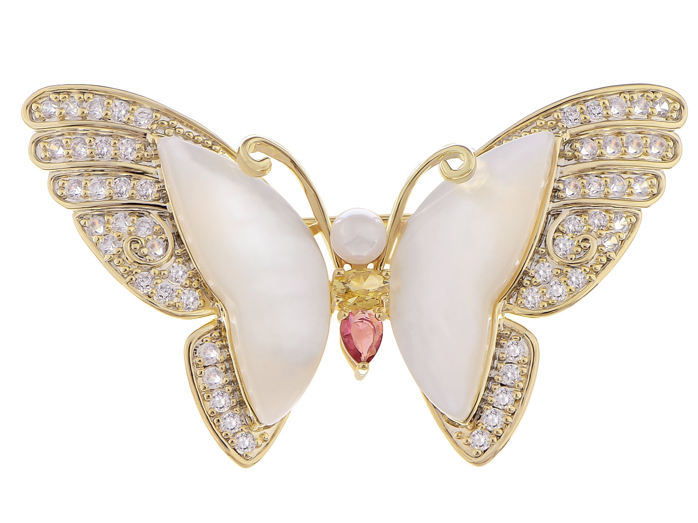 Antique Pink Pearlescent Bug Eyed Butterfly Brooch Pin