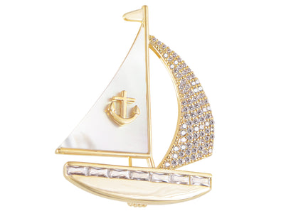 Alilang Crystal Rhinestone Sail Boat Brooch Pin - Nautical Sailor Navy Rudder Sailboat Anchor Sea Anchor Accessories Brooch