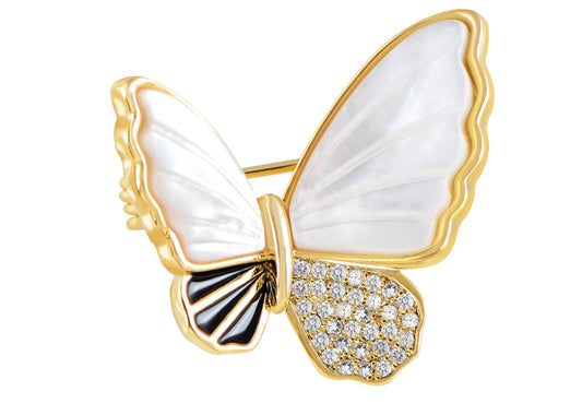 Alilang Seashell Sparkling Zircon Crystal Rhinestone Winged Butterfly Brooch Pin