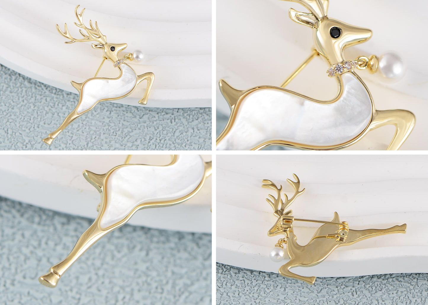 Alilang Crystal Rhinestone Pearl Natural Seashells Christmas Deer Animal Jewelry Pin Brooch Gifts For Women Teen Girls