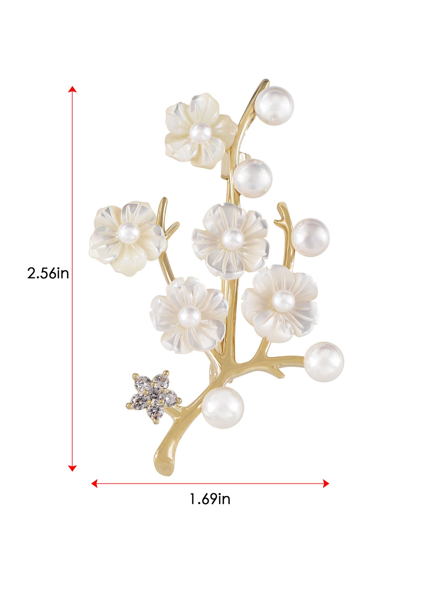 Alilang Elegant Cherry Blossom Flower Plant Brooch Lapel Pin Shell Pearl Leaf Brooches Pins For Birthday, Party, New Year