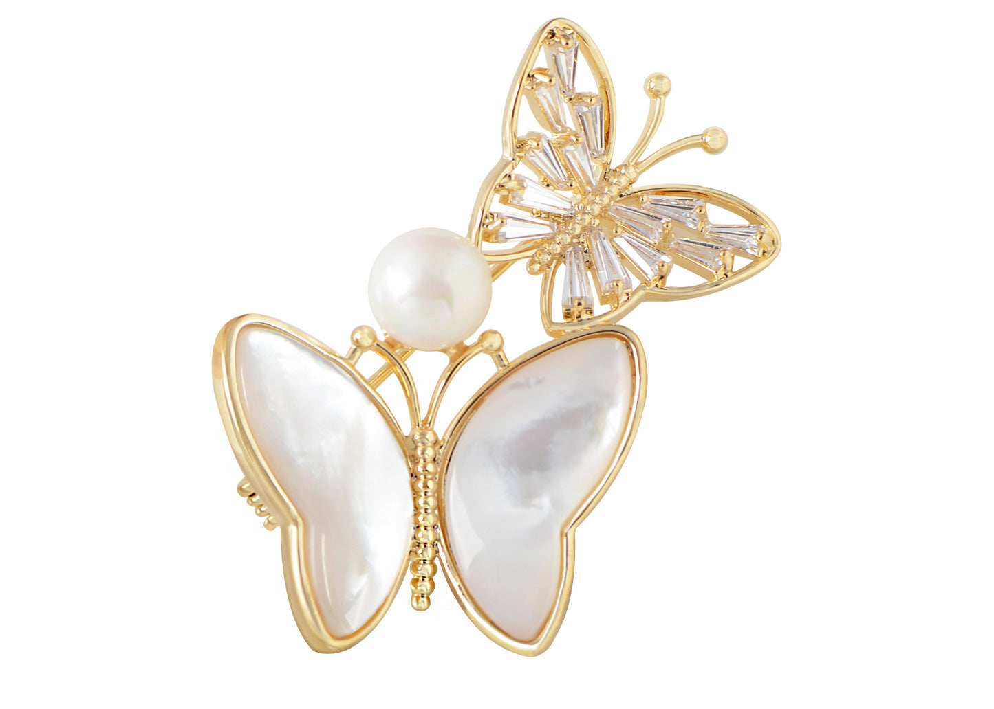 Alilang Zircon Seashell Pearl Butterfly Dangle Brooch Pin Beaded Animal Winged Pin Accessories Wedding Birthday Jewelry Gifts For Mom Sister