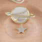 Alilang Golden Tone Earth Mirror Star And Crescent Moon Brooch Pin Natural Shell Zircon Brooch For Women Girls Jackets Jewelry Gifts