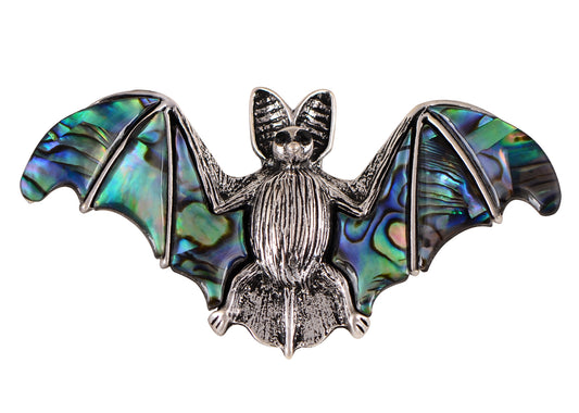 Alilang Antiqued Silver Tone Abalone Shell Vampire Bat Brooch Pin for Halloween Accessories