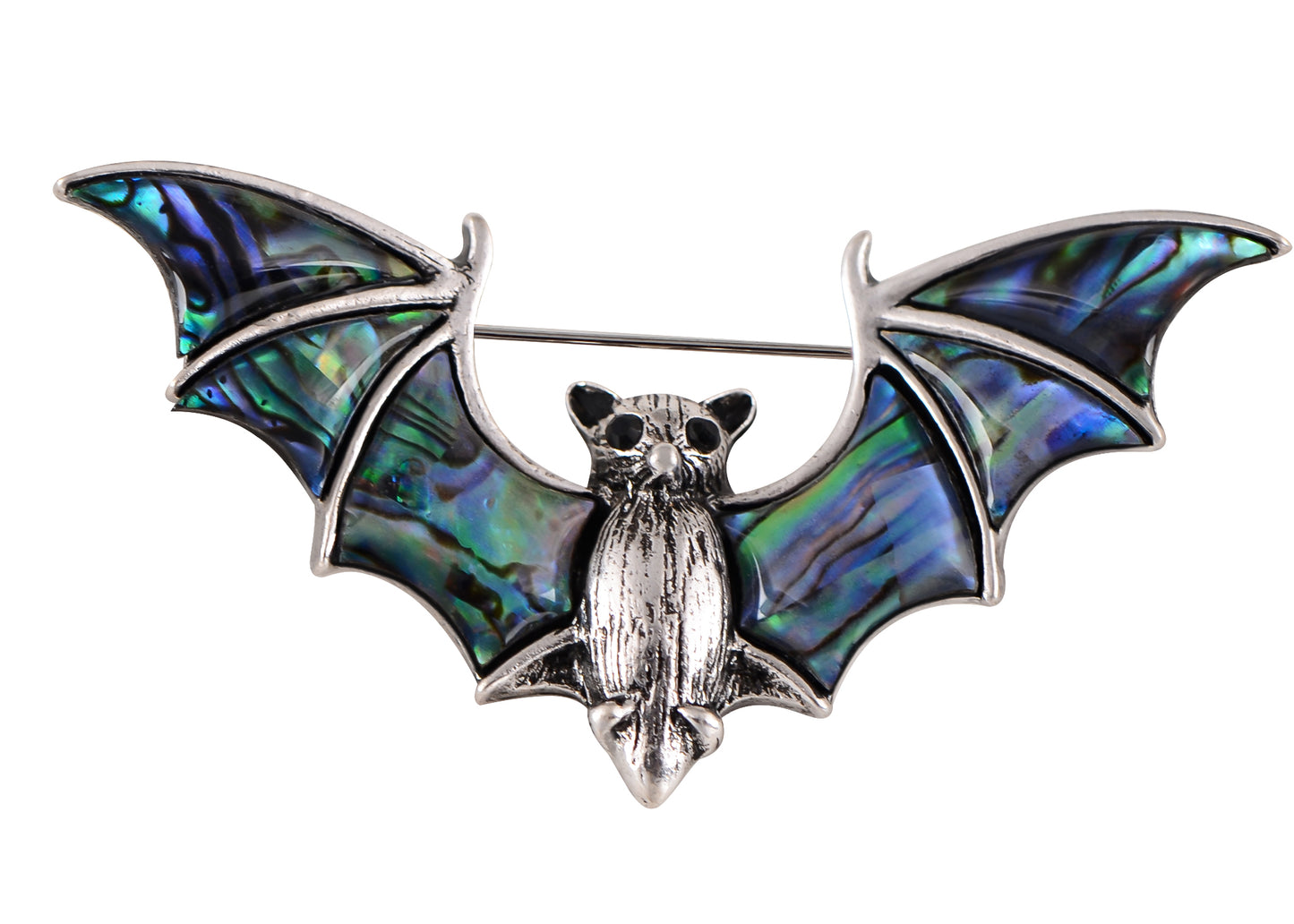 Alilang Antiqued Silver Tone Abalone Shell Vampire Bat Brooch Pin for Halloween Accessories