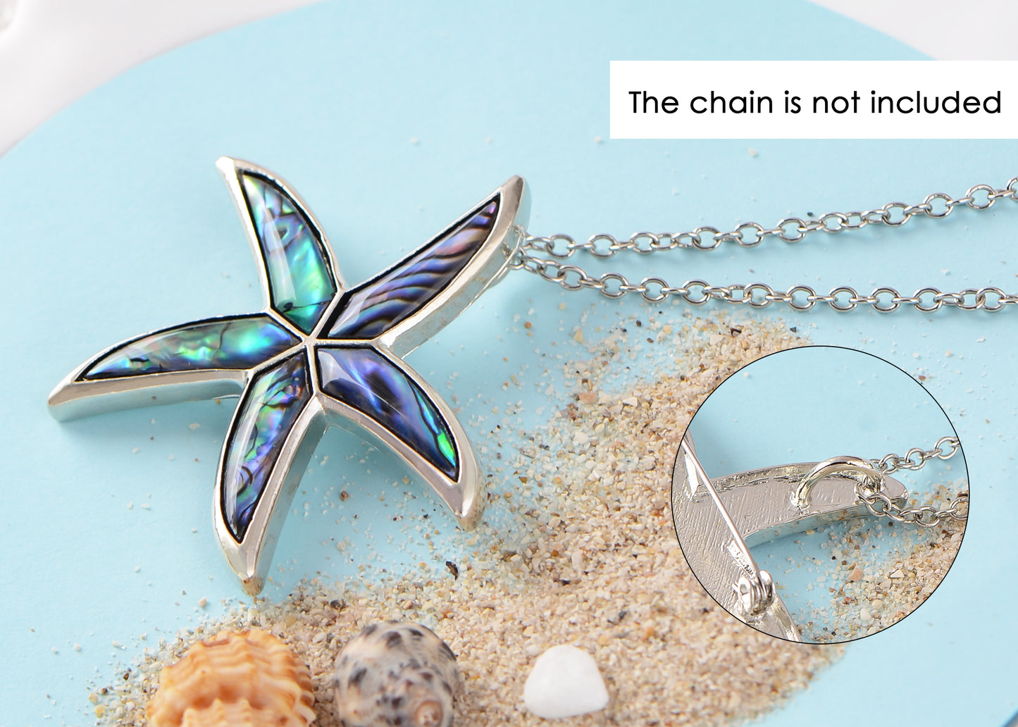 Alilang Silver Tone Abalone Shell Starfish Sea Star Animal Brooch Pin & Pendant