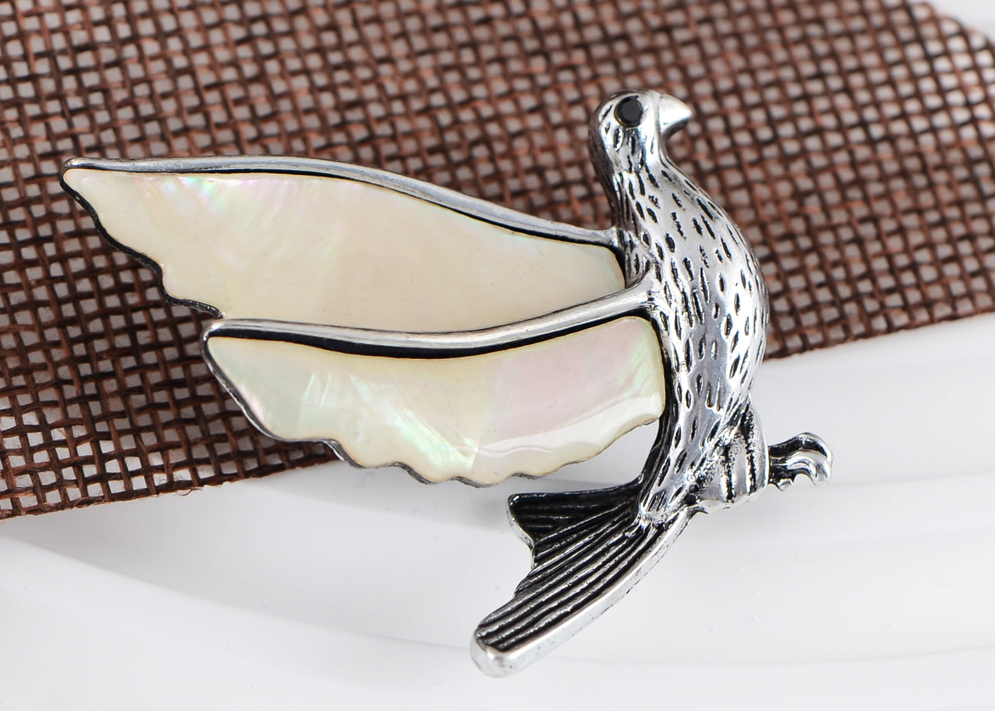 Alilang Silver Tone Abalone Shell Flying Peace Dove Hummingbird Bird Animal Brooch Pin & Pendant Scarf Collar Fashion Jewelry