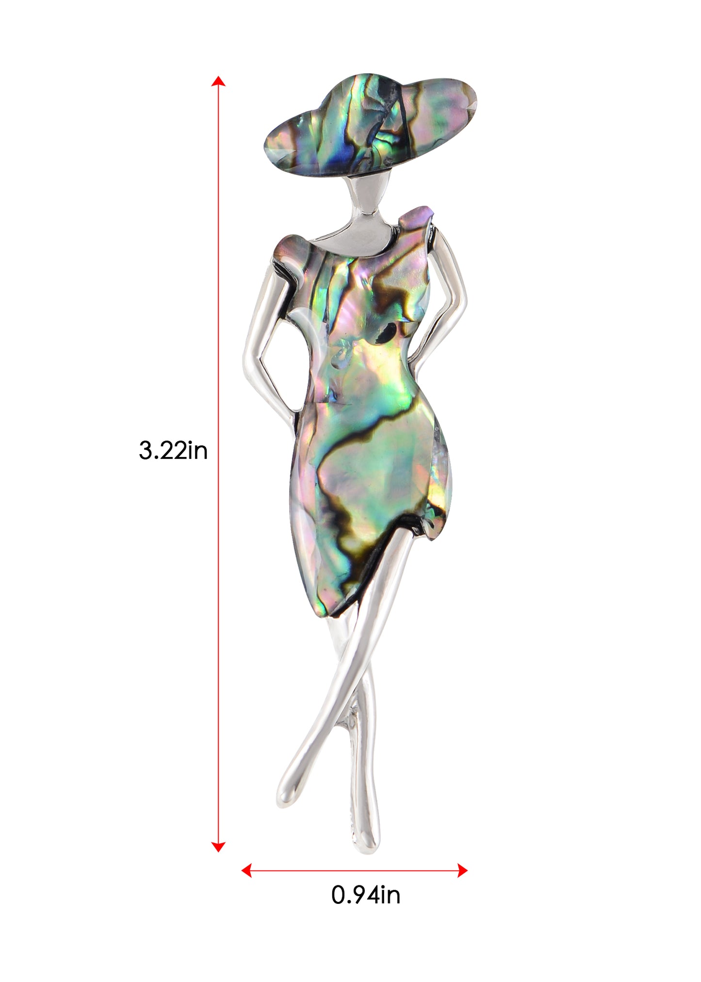 Alilang Silver Tone Abalone Shell Elegant Lady Women Dancer Brooch Pin for Wedding Birthday Party