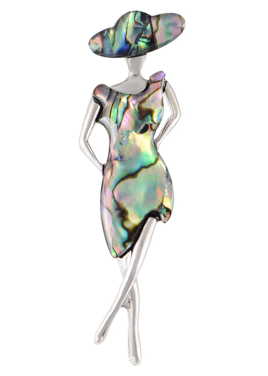 Alilang Silver Tone Abalone Shell Elegant Lady Women Dancer Brooch Pin for Wedding Birthday Party