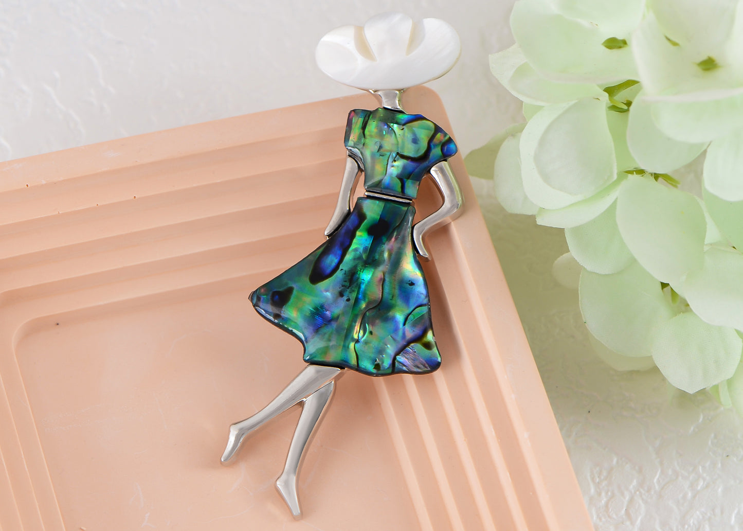 Alilang Silver Tone Abalone Shell Elegant Lady Women Dancer Brooch Pin for Wedding Birthday Party