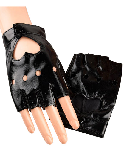 Heart Cutout Punk Half Vegan  Leather Performance Gloves