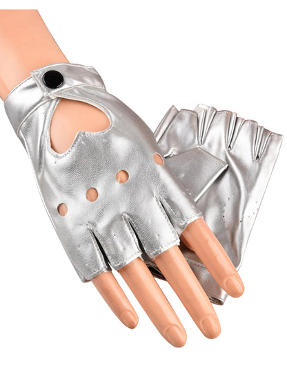 Heart Cutout Punk Half Vegan  Leather Performance Gloves