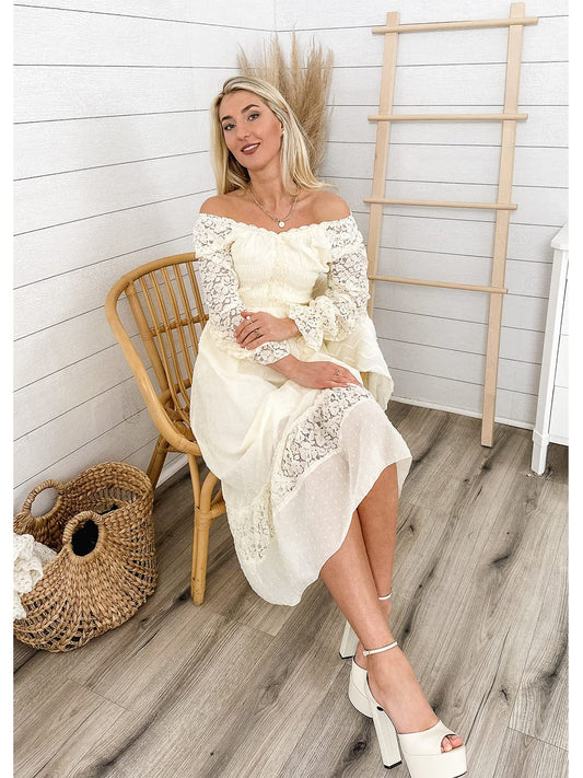 Anna-Kaci Womens Dresses Lace Long Sleeve V Neck Fall Maxi Dress for Women Casual Boho Fairy Wedding Long Dresses