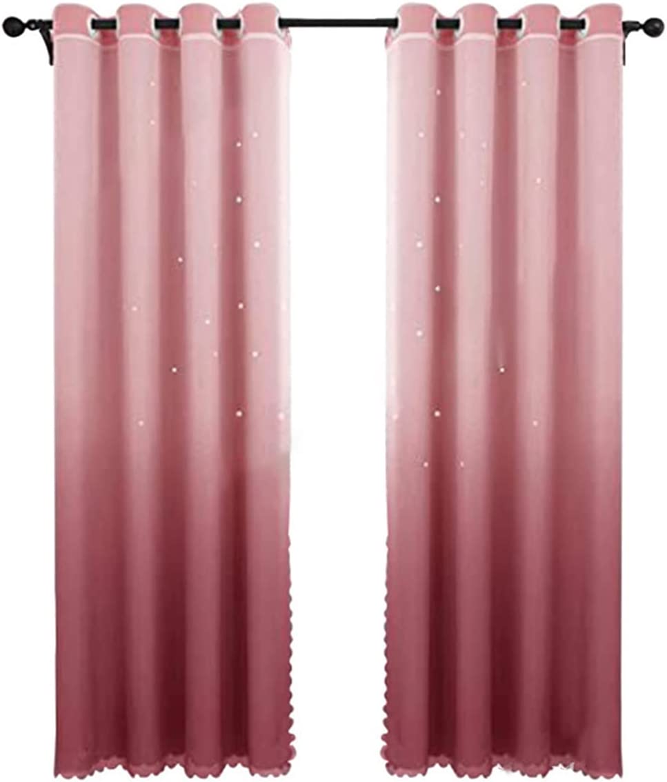 Dodolly Blackout Curtains, Double Layers Hollow Out Stars Window Curtains Gradient Curtains, 2 in 1 Fabric and Gauze Window Curtains Panel, Set of 2, W42xL63 Inch (BLUE, 42Wx63L)