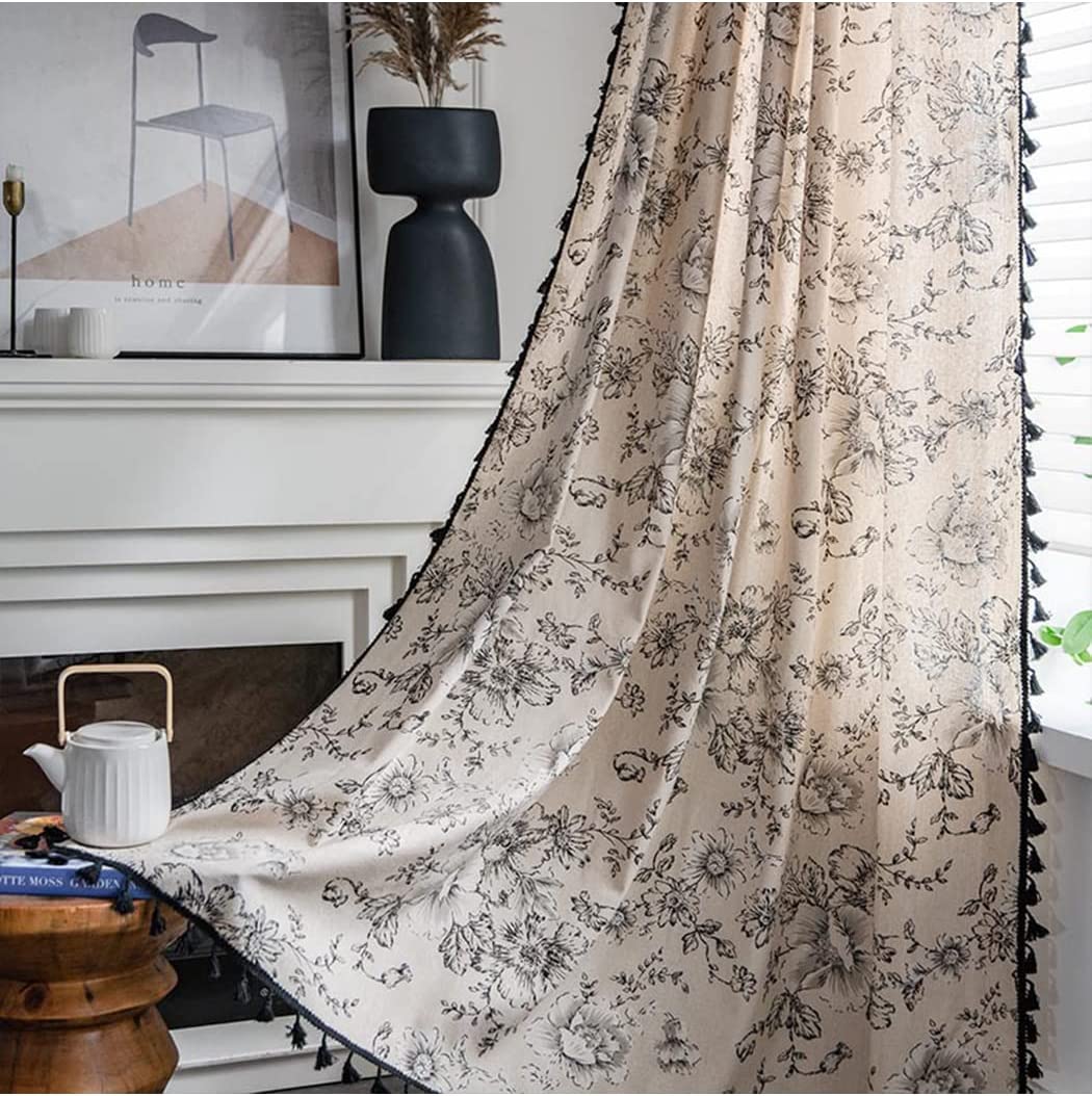 Dodolly Botanical Print Semi-Blackout Window Curtains 2 Panels Farmhouse Style Cotton Linen Darkening Curtains with Grommet Window Drapes for Living Room Bedroom (59.06 in  W x 62.99 in  L)