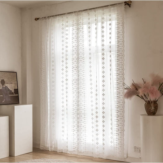 Dodolly 2 Sheer Panels White Flower Curtains Grommets Top, White Lace Curtains for Living Room Bedroom Sliding Glass Patio Each Panel, 59.97 x 94.49 inch Long