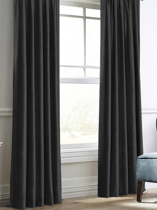 Dodolly Modern Dutch Velvet Solid Color Blackout Curtains For Living Room And Dedroom Blackout Curtains 2 pcs, Black, W52 x L63 Inch