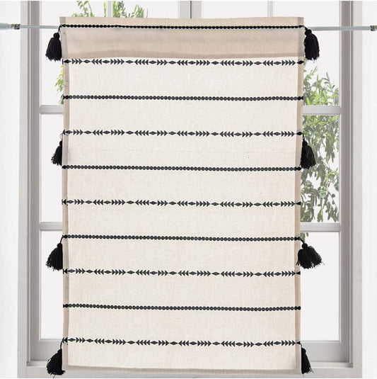 American Bohemian Stripe Printed Big Hanging Tassel Curtain Semi-transparent Coffee Curtain Kitchen Curtain Curtain