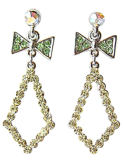 Diamond Shape Peridot Green Bow Dangle Drop Cluster Earrings