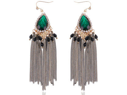 Emerald Peacock Feather Form Dangling Earring