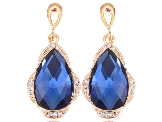 Royal Accented Blue Tear Drop Earrings