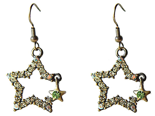 Light Topaz Yellow Lime Green Shooting Star Dangle Earrings