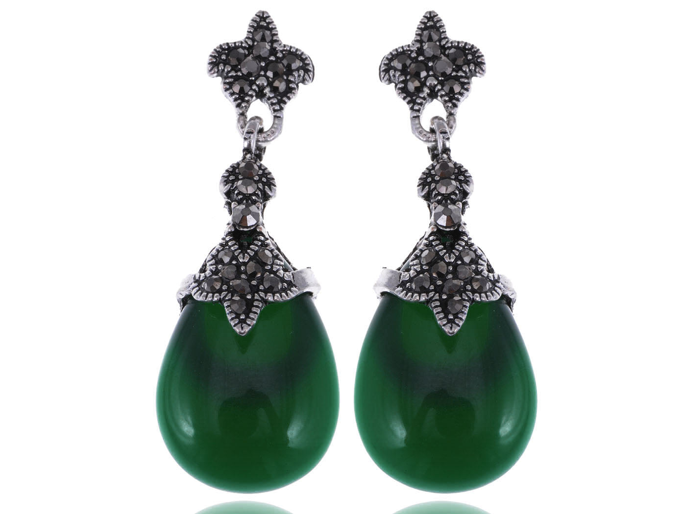 Ethnic Intricate Design Jade Teardrop Earrings