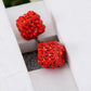 Dice Cube Box Shape Fire Siam Red Hot Flaming Earrings