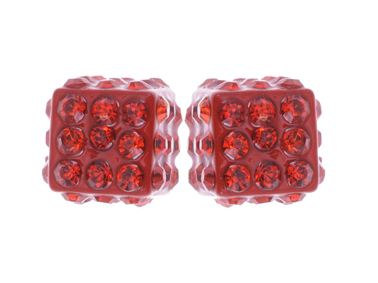 Dice Cube Box Shape Fire Siam Red Hot Flaming Earrings