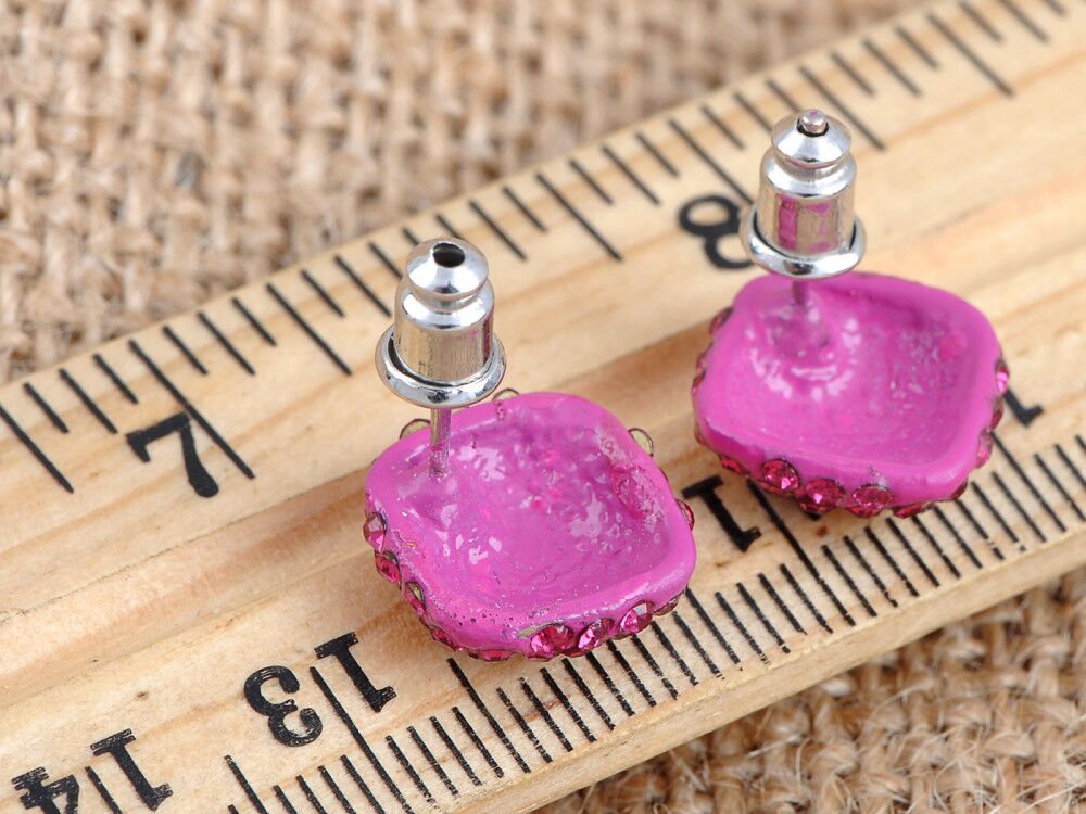 Fuchsia Hot Pink Round Cube Czech Stud Ball Earrings