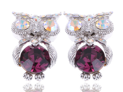 Amethyst Body Aurora Borealis Owl Stud Earrings