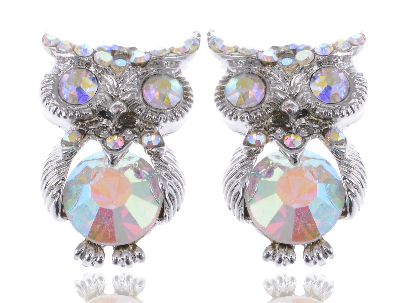 Iridescent Owl Bird Stud Earrings