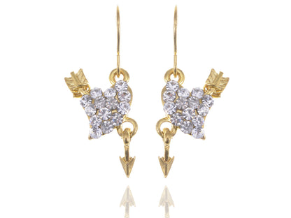 Cupid Arrow Through Heart Gold Real Drop Earrings
