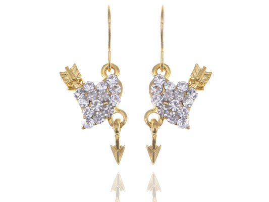 Cupid Arrow Through Heart Gold Real Drop Earrings