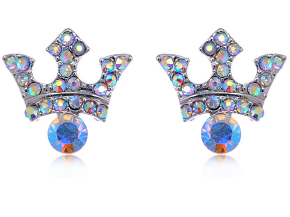 Aurora Borealis Byzantine Royalty King Crown Stud Earrings