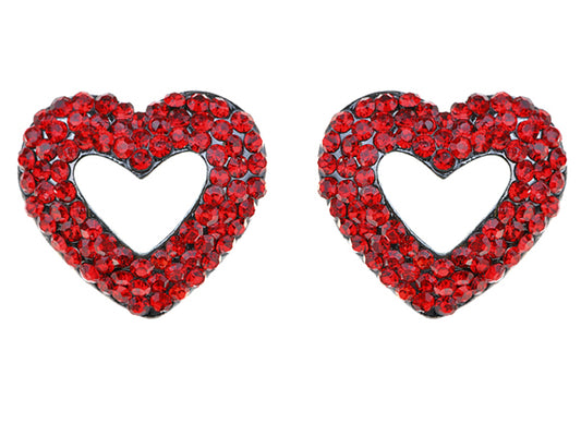 Gun Red Romantic Valentines Day Heart Stud Earrings