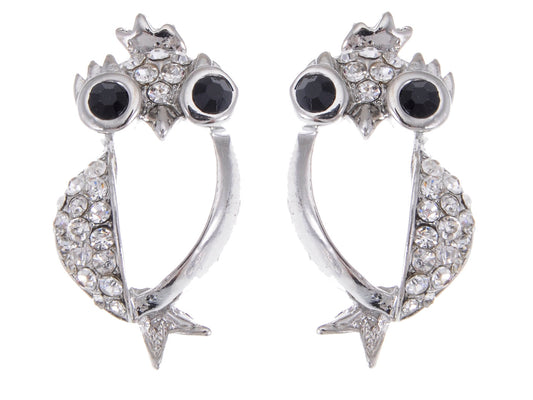 Penguin King Bird Owl Crown Stud Earrings