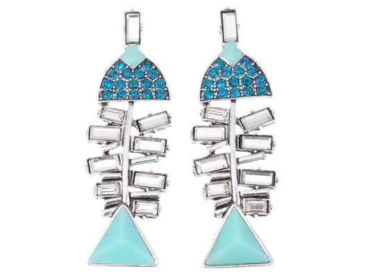 Geometric Shape Blue Fish Body Earrings