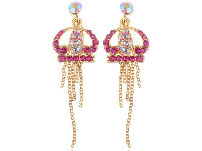 Hot Pink Fuchsia Royal Princess Crown Drop Earrings