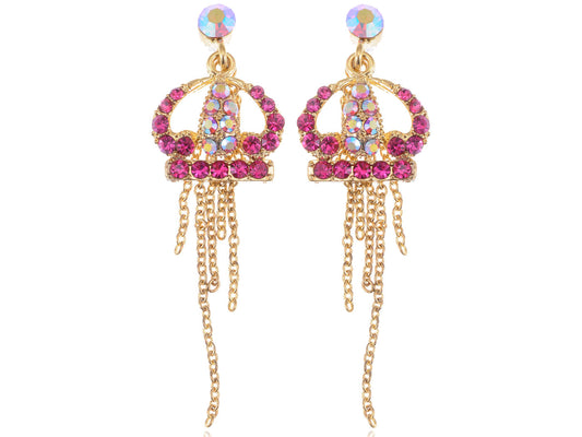 Hot Pink Fuchsia Royal Princess Crown Drop Earrings