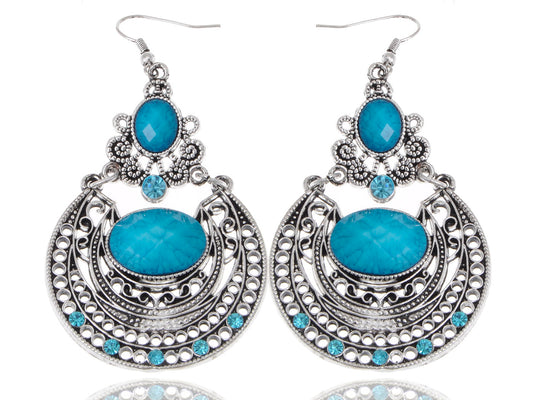 Bohemian Egyptian Pattern Blue Turquoise Earrings