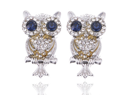 Alilang Silvery Tone Light Ice Rose Perch Bat Owl Branch Crystal Rhinestone Stud Earrings