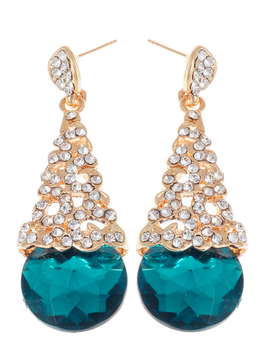 Lustrous Royal Earrings With Intricate Blue Jade And White Ss