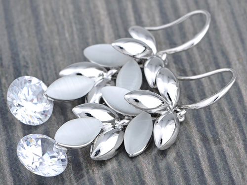 Opal Like Cluster Design Drop Fish Hook Earrings