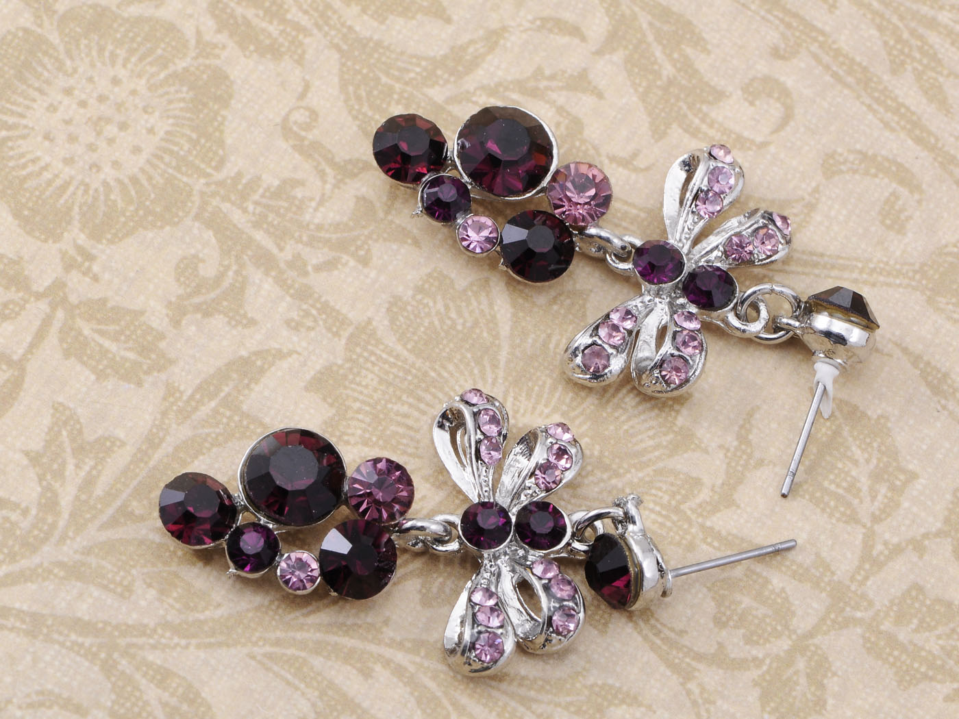 Amethyst Purple Greek Grape Bunch Fruit Cluster Dangle Drop Earrings