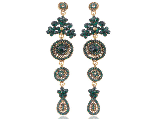 Asia Ethnic Tribal Design Emerald Flower Dangle Drop Earrings