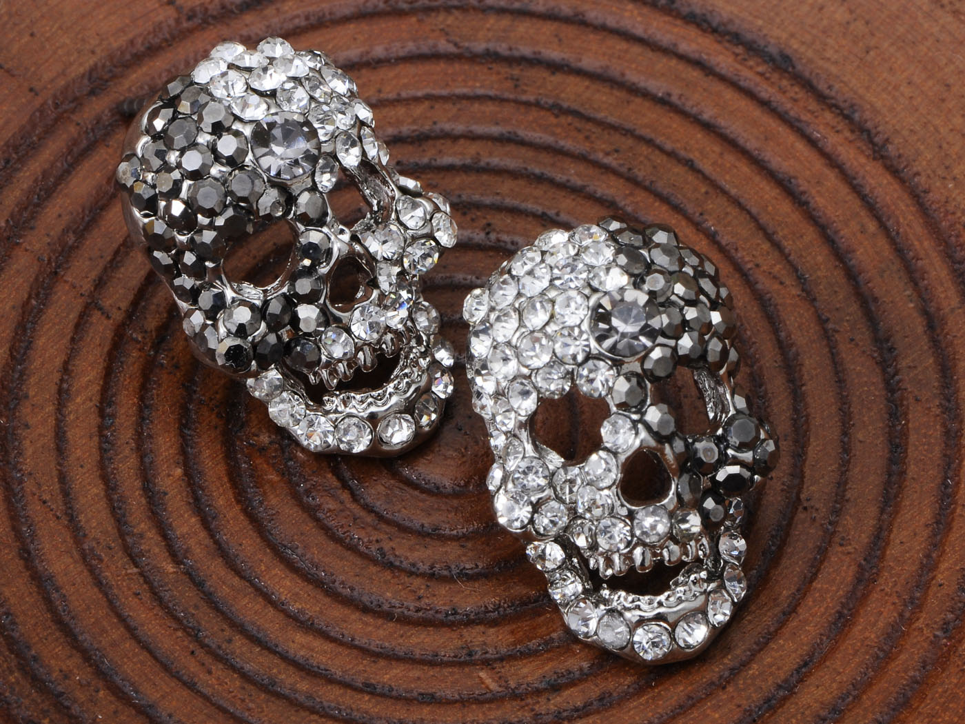 Grey Cutout Scary Skull Head Stud Earrings